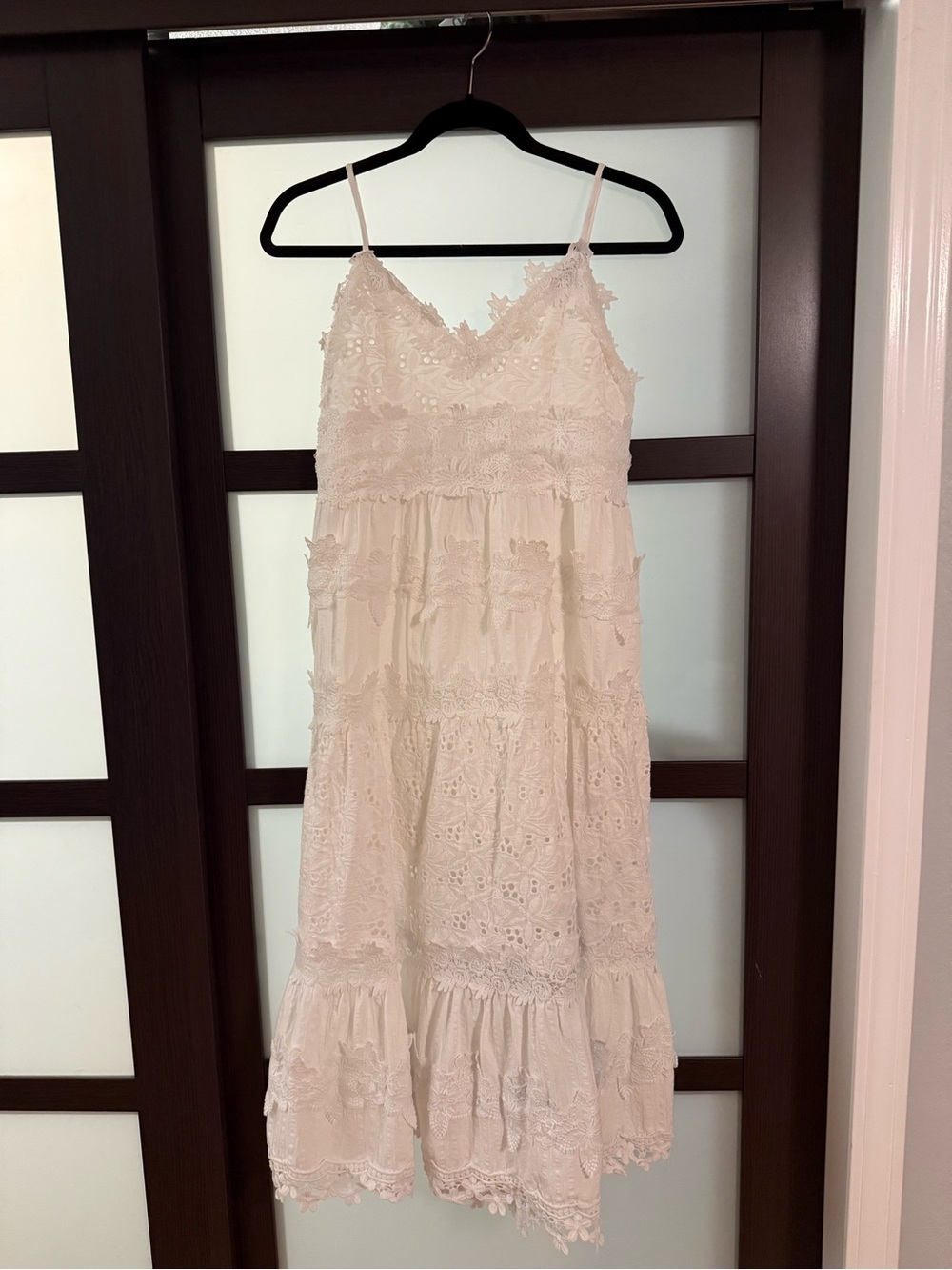 POL White Lace Tiered Sundress with Spaghetti Straps